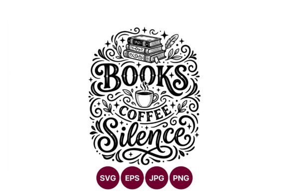 Books Coffee Silence Lettering Vector: Elegant Graphics for Local Branding
