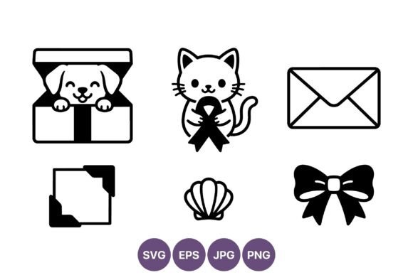 Charming Dog Cat Bow Ribbon Envelope Shell Icons for Crafters & Etsy Sellers