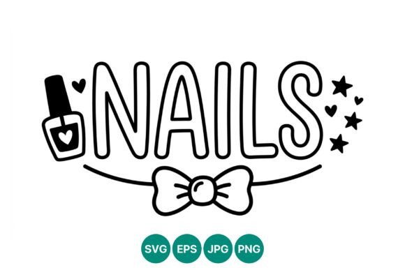 Charming Nails Lettering Bow Vector Art for Playful Brand Graphics & Illustrations