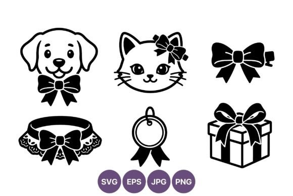 Cute Dog Cat Faces with Bow Vector Graphics for Small Business Branding