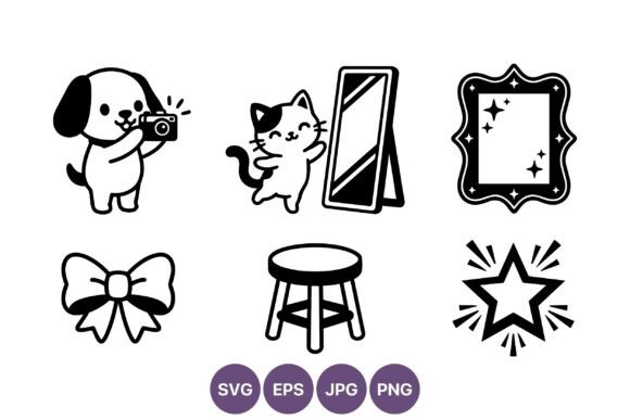 Cute Dog Cat Mirror Bow Stool Star Graphics for Etsy & Digital Sellers