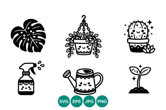 Cute Plant Icons Black White: Clean Graphics for Lifestyle Blogging and Digital Publishing