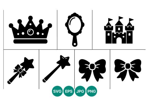 Princess Crown Castle and Wand Vector Graphics for Editorial and Web Design