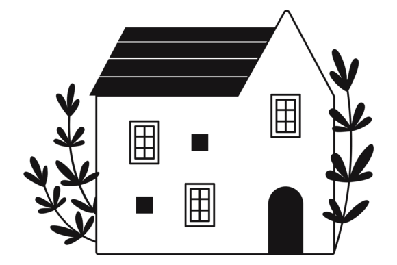 Sweet Home Doodle Drawing: Tiny House with Botanical Flair for Graphics & Illustrations Sellers