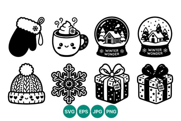 Winter Mittens Hat Gifts Black and White – A Cozy Graphic Set for Seasonal Branding